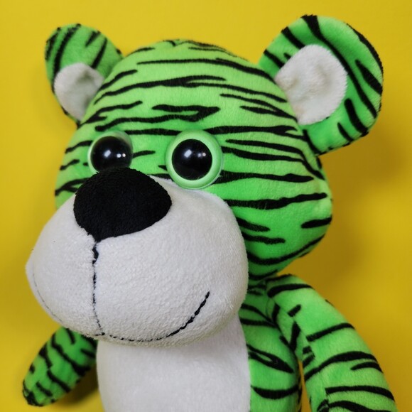 Kellytoy Bear Plush Smiling Toy  Stuffed Animal Green Black Tiger Stripe - Picture 1 of 8
